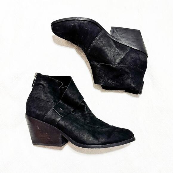 Eileen Fisher Tag Wrapsnap Black Suede Leather Almond Toe Heeled Boots Size 10 - Picture 6 of 6